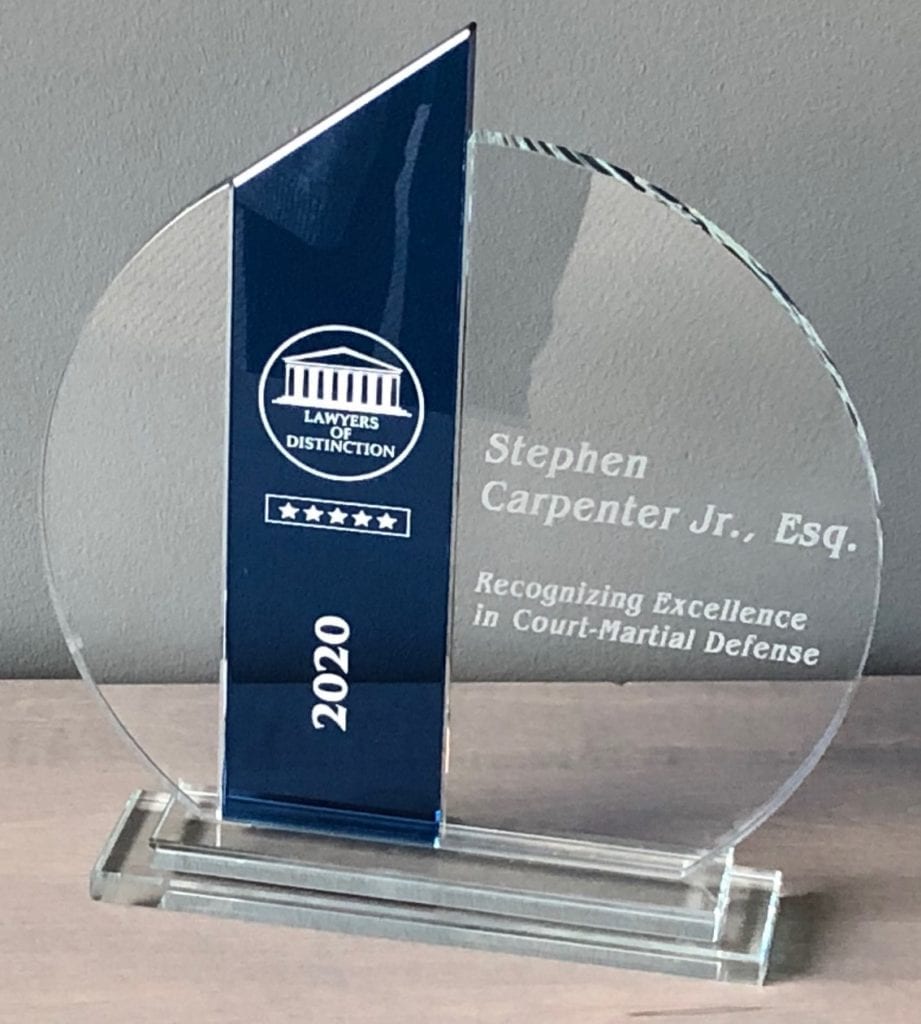 2020 Excellence in Court Martial Defense Award